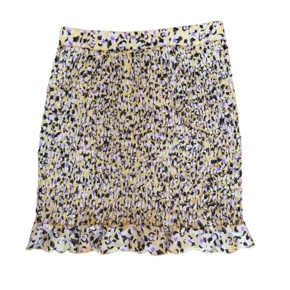 Vero Moda Yellow Floral Skirt mini Smoked Ruffle Straight M - Picture 1 of 8